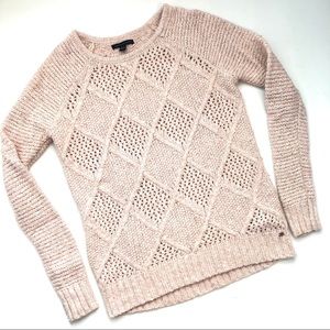 AEO Blush Pink Diamond Knit Crew Neck Pullover Sweater  XSmall